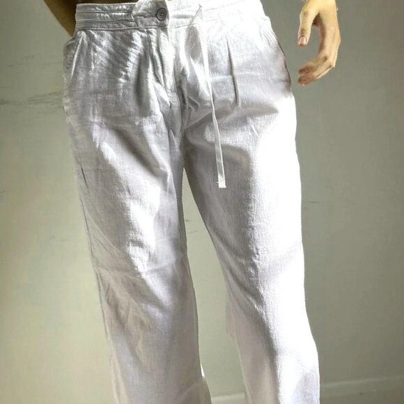 white linen lightweight Boho chic wide leg trousers - Picture 2 of 4